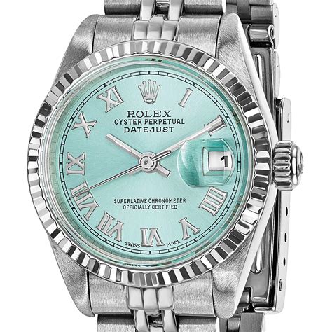 rolex steel 18kw bezel lady diamond ice blue watch|Pre.